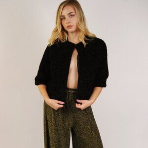 80s Faux Fur Jacket (M) vintage black astrakhan women medium glam minimalist